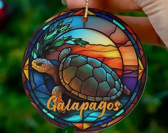 Galapagos Ornament, Galapagos Islands Ecuador Gift, Faux Stained Glass Winter Village Keepsake Heirloom Gift, Travel Gift Souvenir