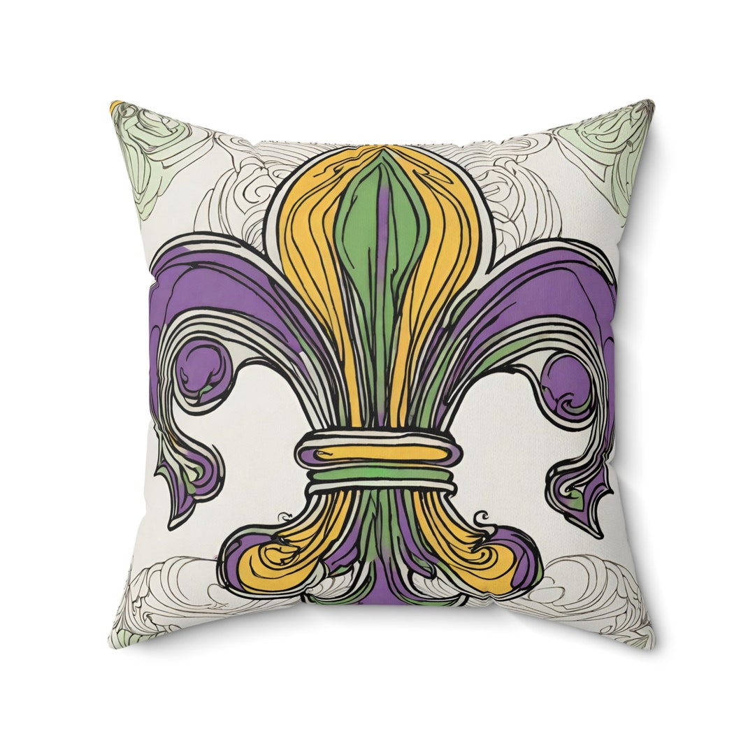 Mardi Gras Pillow. Mardi Gras Decor, Fleur De Lis NOLA Purple Carnival