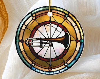 Adorno de trombón, adorno musical para árbol de Navidad, regalo musical para fiestas, recuerdo, adorno de cerámica