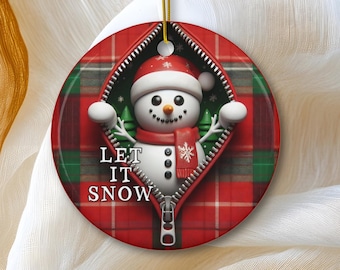 Let it Snow Ornament Christmas Tree Ornament, 3D Snowman Zipper Holiday Ornaments, Holiday Keepsake Stocking Stuffers