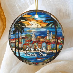 Old San Juan Ornament, Puerto Rico GIft, Family Travel Gift, Round Ceramic Heirloom Keepsake Gift