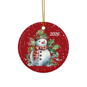 Ornement de Noël, Ornement 2026, Ornement de sapin de Noël daté, Bonhomme de neige rouge, Cadeau souvenir précieux