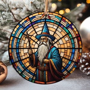 Wizard Ornament, Faux Stained Glass Christmas Tree Ornament, Unique Magical Christmas Gift