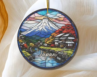 Japan Ornament, Beautiful Faux Stained Glass, Christmas Tree Ornament, Holiday Ornament, Vacation Keepsake Souvenir Gift, Ceramic Ornament