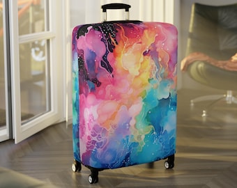 Luggage Cover, Watercolor Liquid Design Travel Gift, Pink Blue Unique Colorful Suitcase Protector