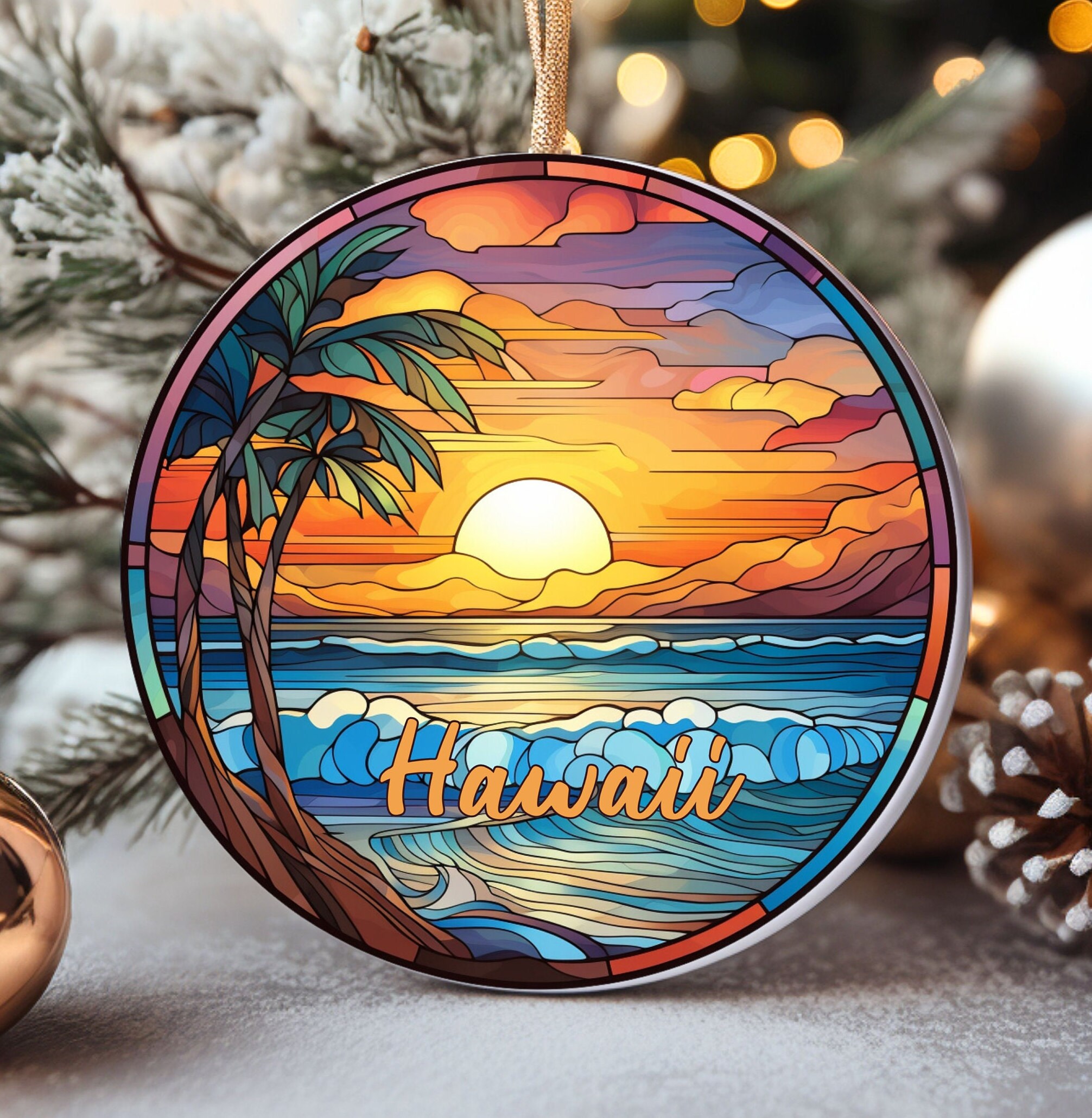 Hawaii Ornament, Vacation Gift, Ceramic Christmas Tree Ornament