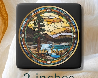 Lake Tahoe Magnet, Travel Gift, Refrigerator Magnet, Souvenir Keepsake, Square Porcelain Magnet
