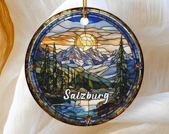 Salzburg Ornament, Beautiful Faux-Stained Glass Austria Ornament, Travel Gift Souvenir, Romantic Family Trip Souvenir Keepsake