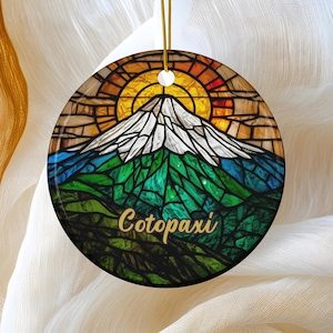Cotopaxi Ornament, Equador Mountain Hiking Peak, Travel Gift, Christmas Tree Souvenir Keepsake