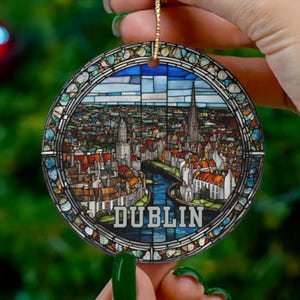 Dublin Ornament, Christmas Tree Ornament, Holiday Ornament, Ireland Irish Vacation Keepsake Souvenir Gift, Ceramic Ornament