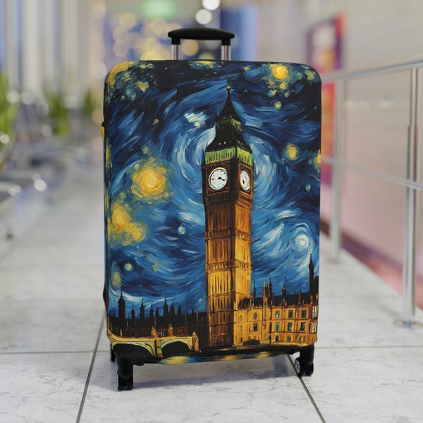 London Luggage Cover, Printed Faux Stained Glass, Big Ben Starry Night Trip Vacation Gifts, Unique Colorful Travel Gifts