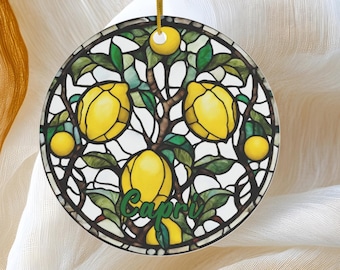Island of Capri Ornament, Faux Stained Glass Ornament, Lemons Ornament, Italy Vacation Trip, Travel Gift, Keepsake Heirloom Ceramic