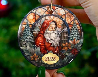 Christmas 2025 Ornament, Christmas Decoration, Holiday Gift Idea, Heirloom Keepsake, Round Ceramic, Gift Exchange Idea, Dated Xmas Tree