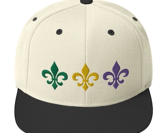 Mardi Gras Snapback Hat, Trucker Hat, Mens New Orleans Hat, Fleur De Lis Cap, Holiday Weekend Outerwear, Holiday Apparel