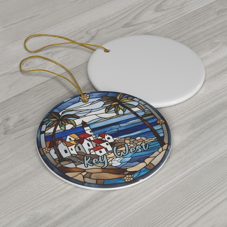 Key West Ornament, Florida Ornament, Family Travel Gift, Round Ceramic