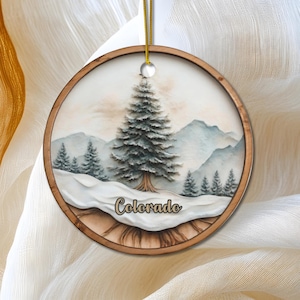 Colorado Christmas Ornament, Beautiful Rustic Mountain Tree, Snowy Winter Keepsake Ornament
