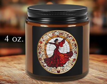 Spain Candle, Spain Souvenir Travel Gift, Flamenco Dancer Scented Soy Candle (4 ounce, Amber Jar)