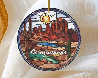 Canyonlands Ornament, Faux Stained Ornament, Vacation Gift, Ceramic Christmas Tree Ornament, Honeymoon Vacay Travel, Utah Keepsake Gift