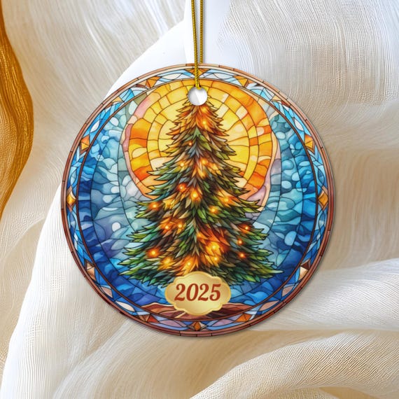 Weihnachtsbaumschmuck, Ornament 2026, datierter Weihnachtsbaumschmuck, Weihnachtsbaumschmuck in Buntglasoptik, Erinnerungsstück, Erbstück