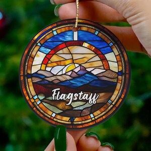 Flagstaff Ornament, Arizona Gift, Faux Stained Glass Keepsake, Travel Gifts, Family Trip