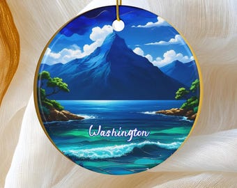 Washington Ornament, Travel Gift, Merch Souvenir, Travel Gifts, Mountain Ocean Landscape Family Trip