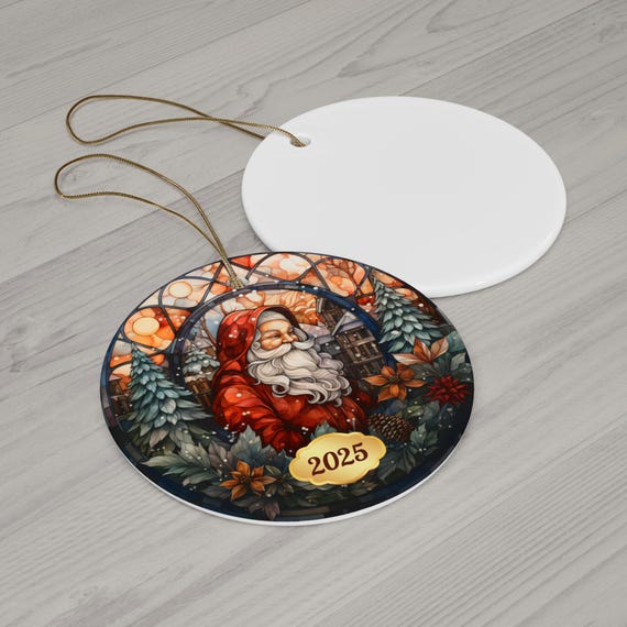 2025 Christmas Teddy Bear Ornament - 3 Inch Ceramic Round Tree Decoration With Gift Box