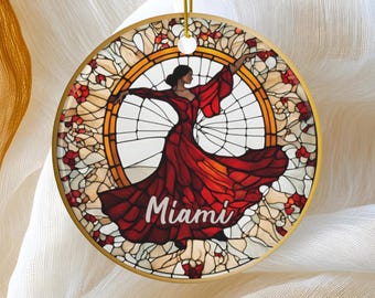 Miami Ornament, Flamenco Dancer Ornament,  Florida Travel Gift, Keepsake Souvenir
