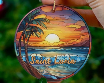 Saint Lucia Ornament, Faux Stained Glass Christmas Decoration, Holiday Gift Idea, Heirloom Keepsake, Round Ceramic, Gift Idea, Gift Exchange