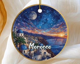 Morocco Ornament, Night Sky Ornament, Africa Travel GIft, Family Vacation Trip, Keepsake Heirloom Souvenir Ceramic