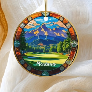 Montana Ornament, Montana Travel Gift, Mountain Golf Course Souvenir, Keepsake, Christmas Tree Ornament