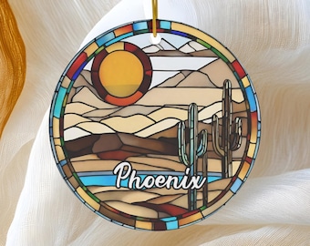 Phoenix Ornament, Faux Stained Glass, Christmas Tree Ornament, Holiday Ornament, Vacation Keepsake Souvenir Gift, Ceramic Ornament