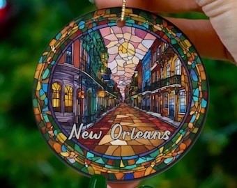New Orleans Ornament, Faux Stained Glass Ornament, NOLA Gift, Family Vacation Trip, Travel Gift, Keepsake Heirloom Ceramic