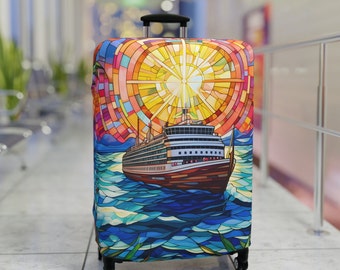Cruise Luggage Cover, Printed Faux Stained Glass, Travel Gift, Cruise Ship Vacation Gifts, Unique Colorful Trip Gifts
