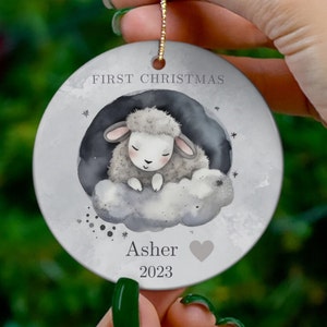 Personalized Baby&#39;s First Christmas Ornament, Cute Animal Lamb Ornaments, Personalized Gift, Ceramic Ornaments