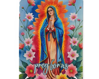 Virgin Mary Blanket, Our Lady of Guadalupe Floral Decor, Arctic Fleece Blanket, Colorful Religious Gifts for Christians