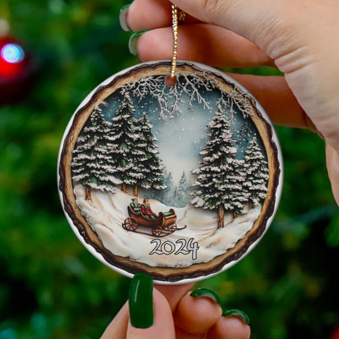 2024 Christmas Ornament, Beautiful Vintage Sleigh Bauble, Rustic Snowy ...