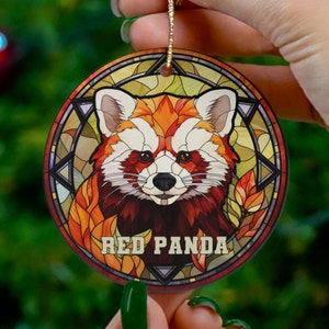 Roter Panda Ornament, Faux Buntglas Ornament, Urlaub Geschenk Idee, Erbstück Andenken, Runde Keramik, Zoo Tier Geschenkidee