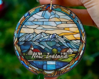 New Zealand Ornament, Faux Stained Glass, Christmas Tree Ornament, Holiday Ornament, Vacation Keepsake Souvenir Gift, Ceramic Ornament