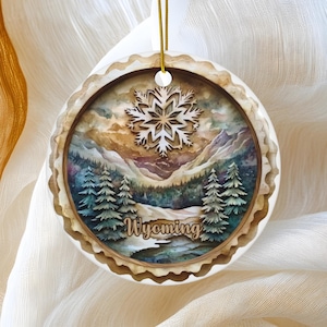 Wyoming Christmas Ornament, Beautiful Rustic Mountain Valley, Snowy Winter Keepsake Ornament