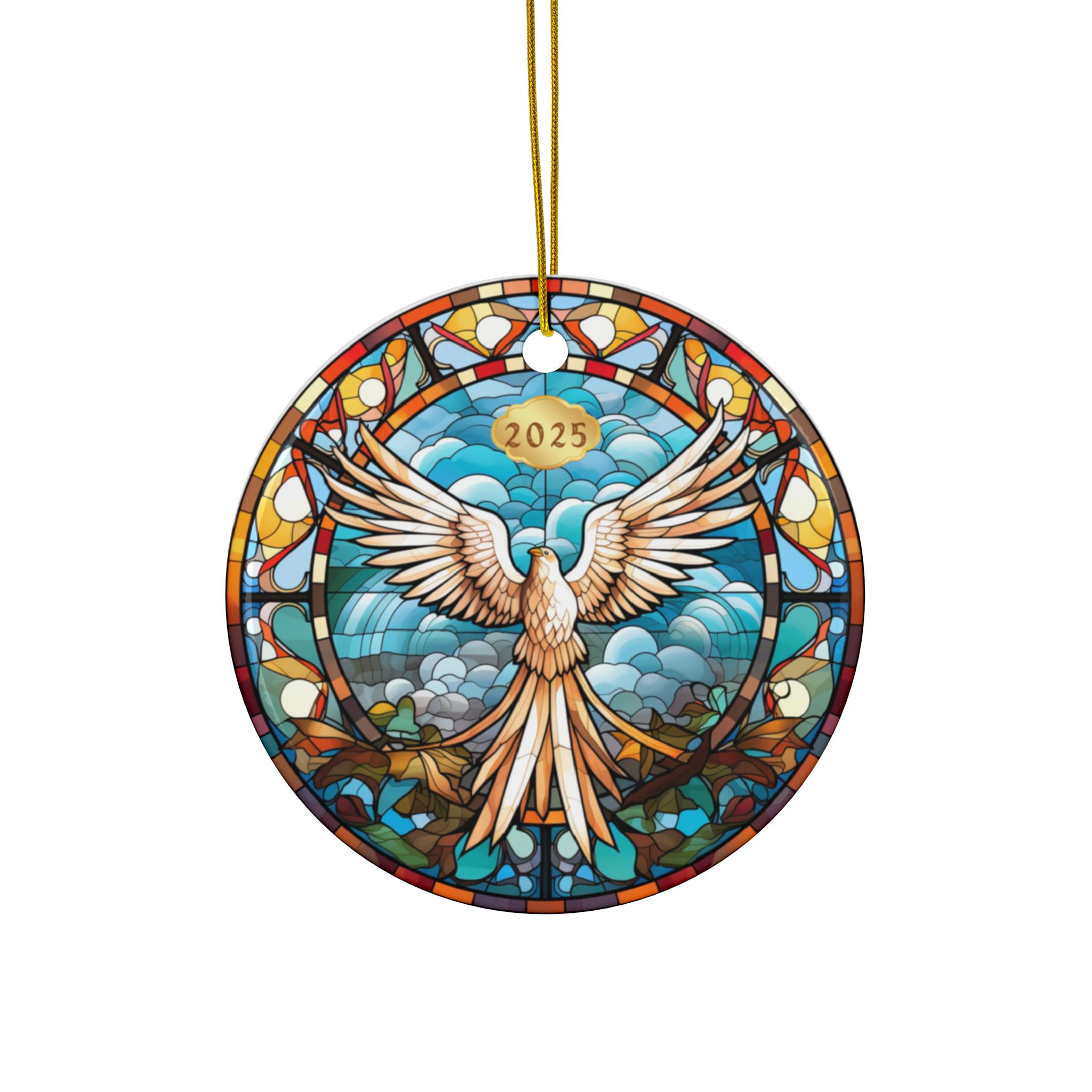2025 Religious Holy Spirit Dove Christmas Ornament, Faux Stained Glass ...