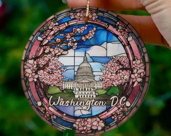 Washington DC Ornament, Capital Faux Stained Glass Ornament, Vacation Gift, Ceramic Christmas Tree Ornament, Family Vacay Travel Gift