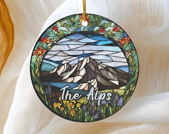 The Alps Ornament, Travel Gift, Faux Stained Glass Keepsake Souvenir Switzerland France Italy