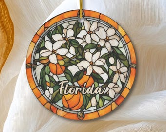 Florida Ornament, Christmas Tree Ornament, Orange Tree Holiday Ornament, Vacation Keepsake Souvenir Gift, Ceramic Ornament