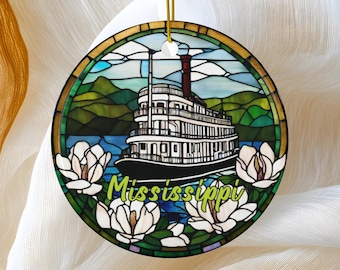 Mississippi Ornament, River Boat Travel GIft, Family Vacation Trip, Keepsake Heirloom Souvenir Ceramic
