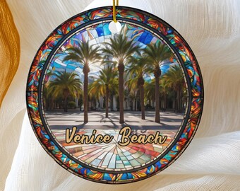 Venice Beach Ornament, California Beach Ornament, Family Travel Gift, Round Ceramic Heirloom Keepsake Gift