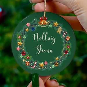 Nollaig Shona Ornament, irische Weihnachtsbaumkugeln, Keramikverzierung, Familiengeschenk-Strumpf Stuffers