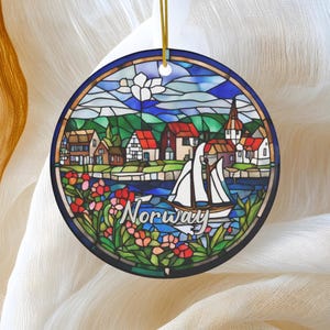 Adorno de Noruega, Adorno con efecto de tinte, Regalo de vacaciones, Adorno de árbol de Navidad de cerámica, Regalo de recuerdo de viaje para luna de miel
