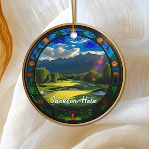 Jackson Hole Ornament, Wyoming Travel Gift, Mountain Golf Course Souvenir, Keepsake, Christmas Tree Ornament