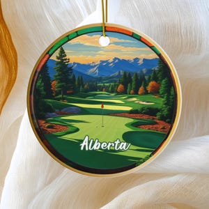 Alberta Ornament, Canada Travel Gift, Mountain Golf Course Souvenir, Keepsake, Christmas Tree Ornament