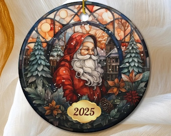 2025年クリスマスオーナメント、ステンドグラス風ポインセチア
